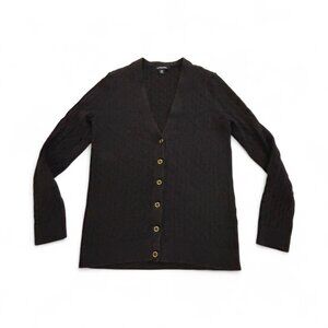 Land's End Navy Cable Knit Cotton Cardigan Sweater Button Front Preppy Medium